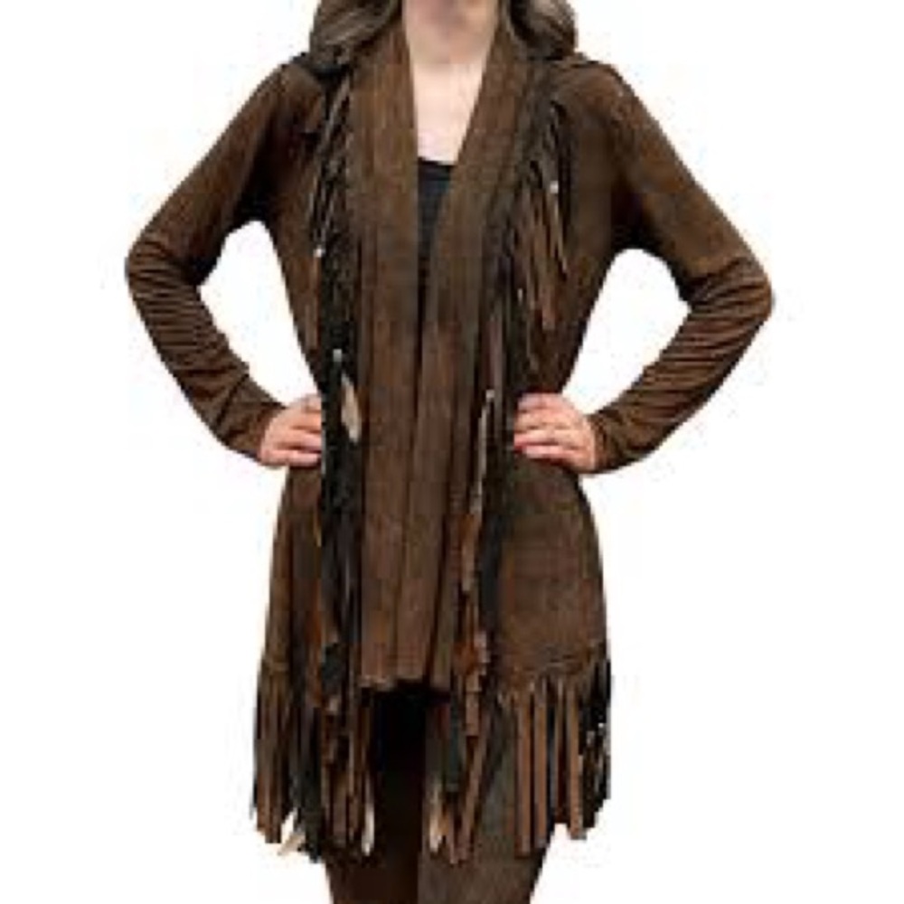 PAT DAHNKE WOMEN'S FRINGE LONG SHAWL JACKET M